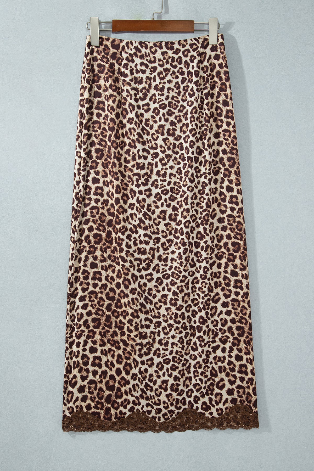 Khaki Cheetah Print Trim Split Long Western Skirt