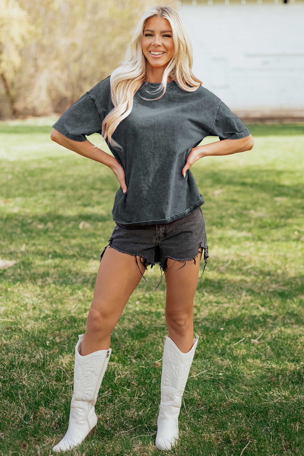 Mint Green Solid Color Cotton Mineral Washed Oversize Tee