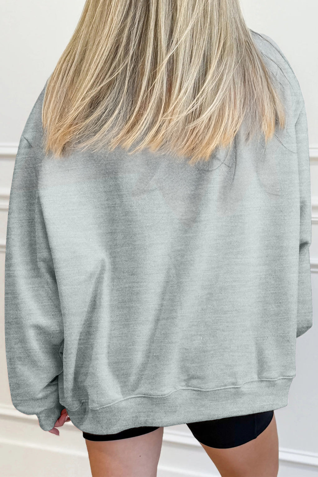 Gray Halloween Rhinestone Skull Graphic Mock Neck Baggy Pullover Sweatshirt
