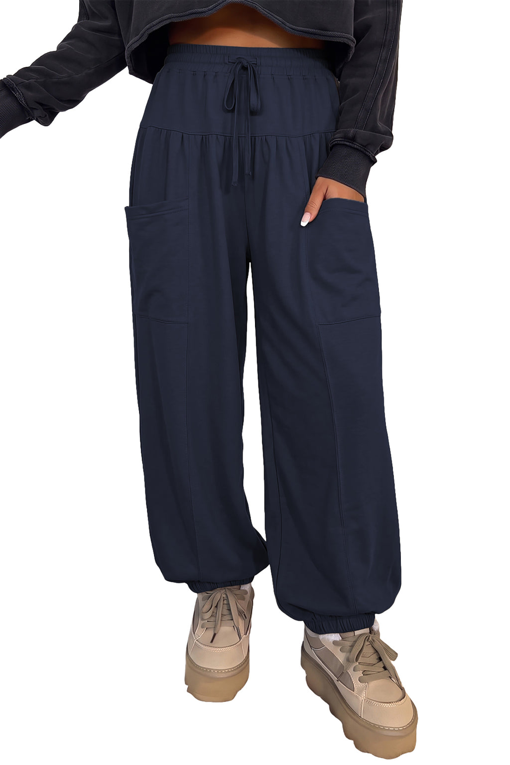 Seagrass Elastic Waist Drawstring Wide Leg Full Length Pants