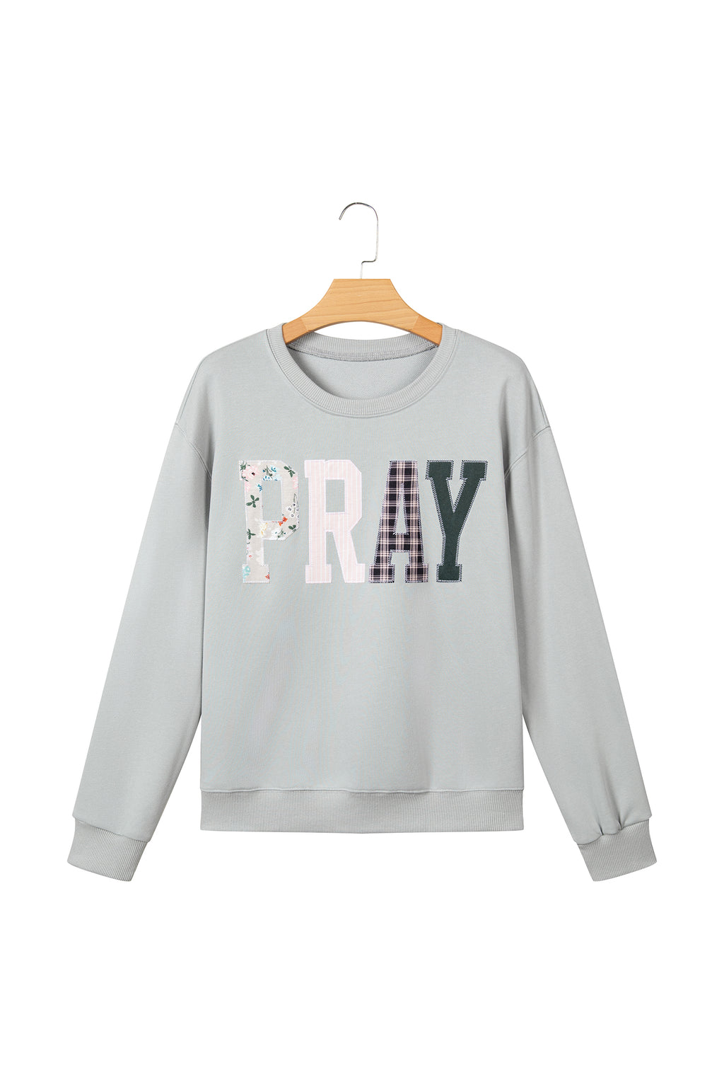 Coffee Floral Buffalo Plaid Striped Embroidered Patch Western Pullover Sweatshirt