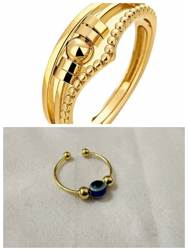 Rotating anxiety relief copper ring fortune bead ring adjustable ring