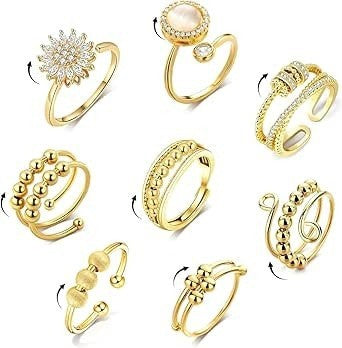 Rotating anxiety relief copper ring fortune bead ring adjustable ring