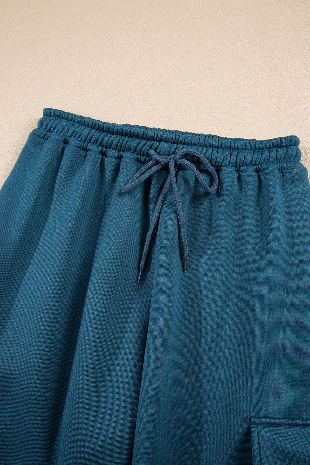 Peacock Blue Cozy Hooded Sweatshirt Drawstring Elastic Waistband Cargo Pant Set