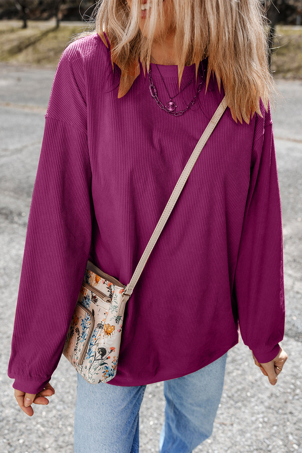 Grass Green Rib Knit Drop Shoulder Oversized Sweatshirt