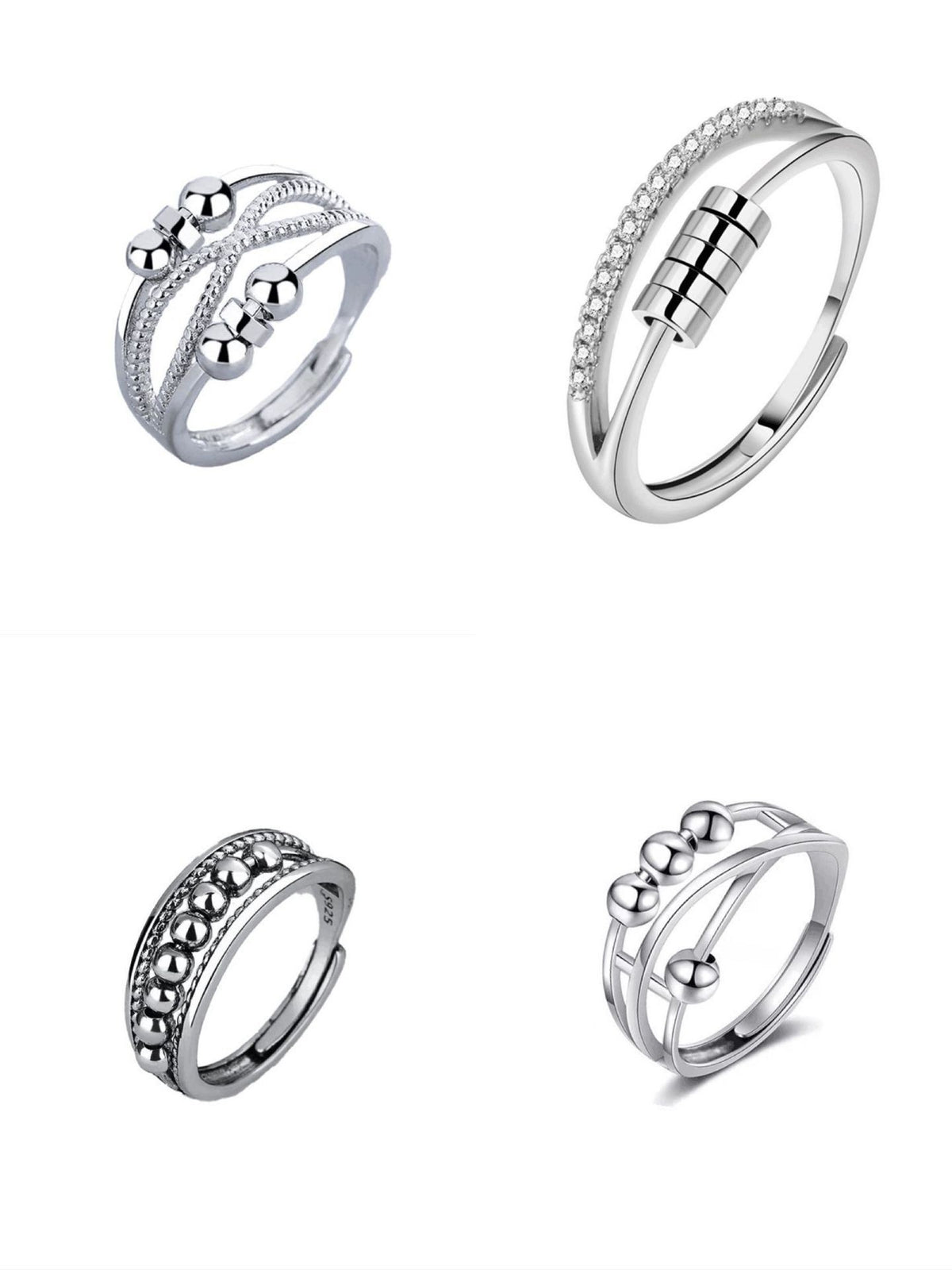 Rotating anxiety relief copper ring fortune bead ring adjustable ring