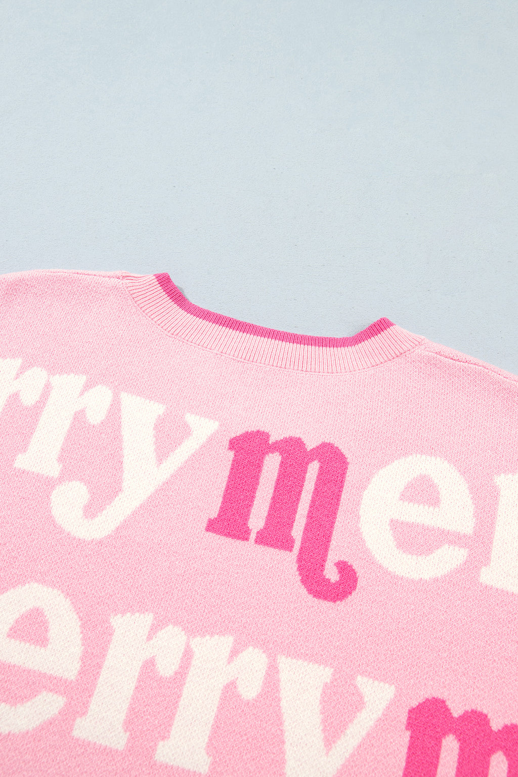 Pink All Over Merry Me Graphic Round Neck Knit Sweater