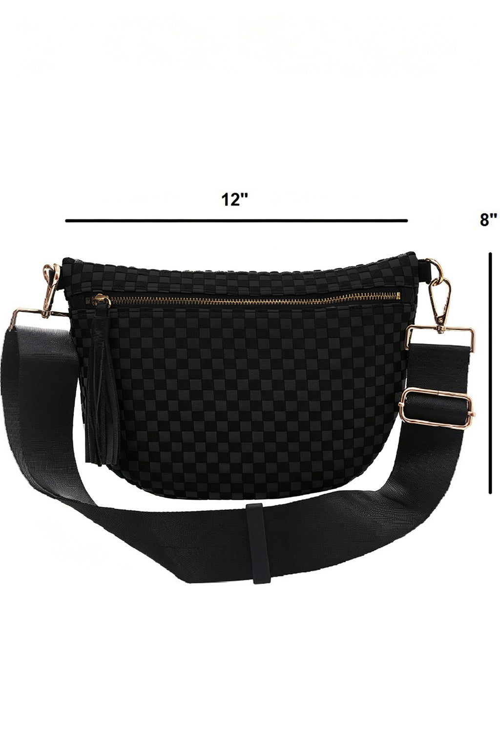 Fiery Red Checkered Woven PU Leather Crossbody Bag Adjustable Strap Large Size