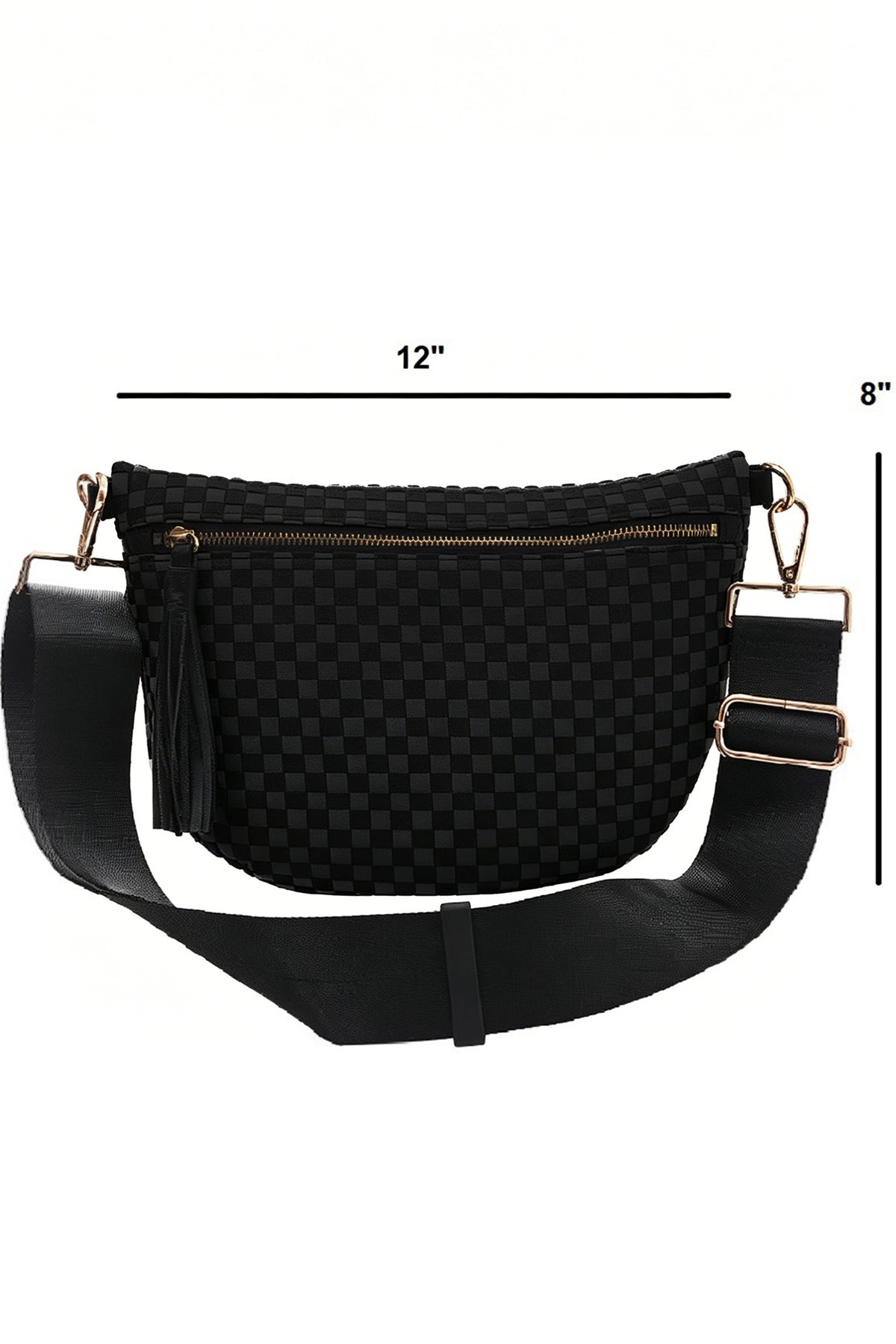 Fiery Red Checkered Woven PU Leather Crossbody Bag Adjustable Strap Large Size