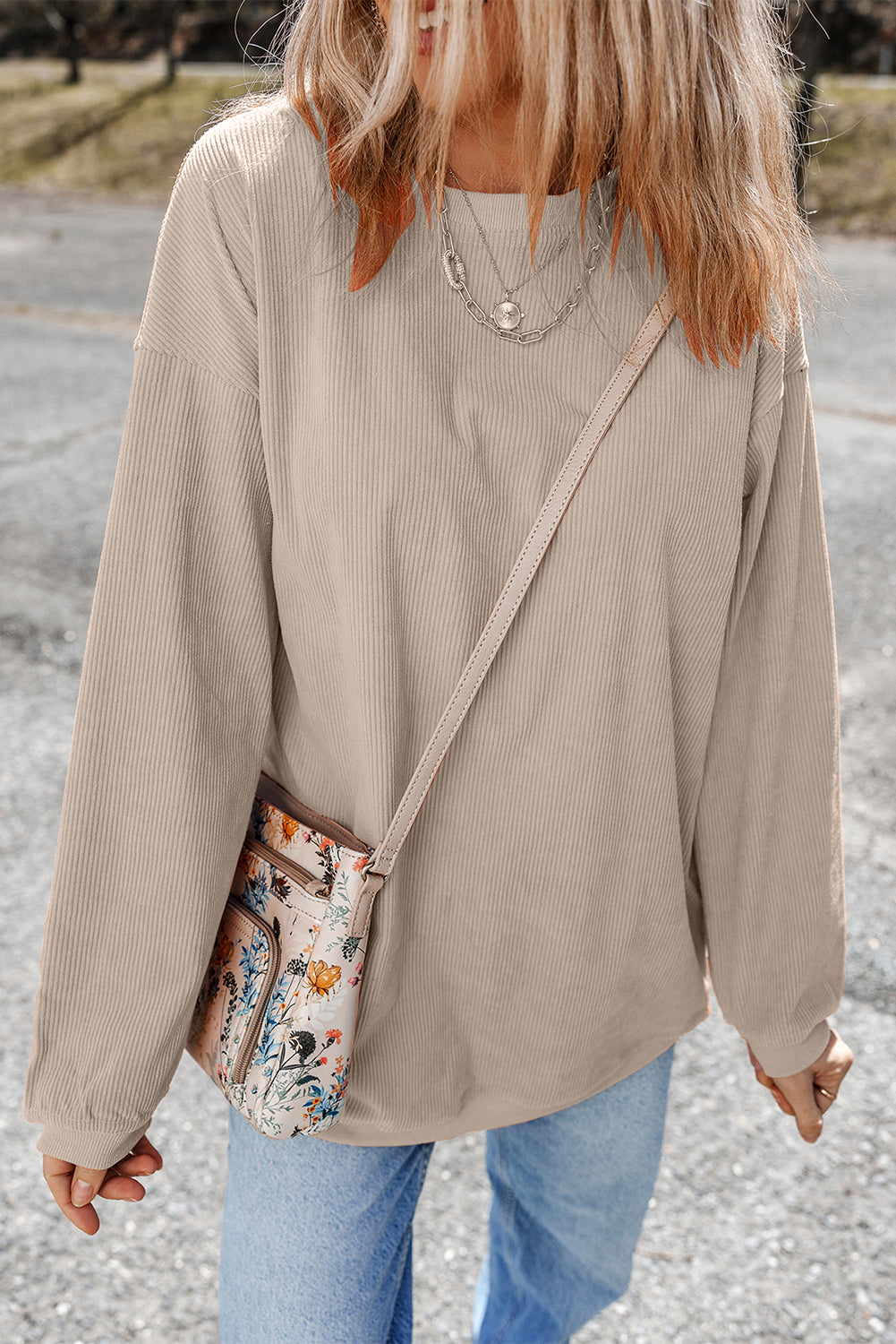 Grass Green Rib Knit Drop Shoulder Oversized Sweatshirt