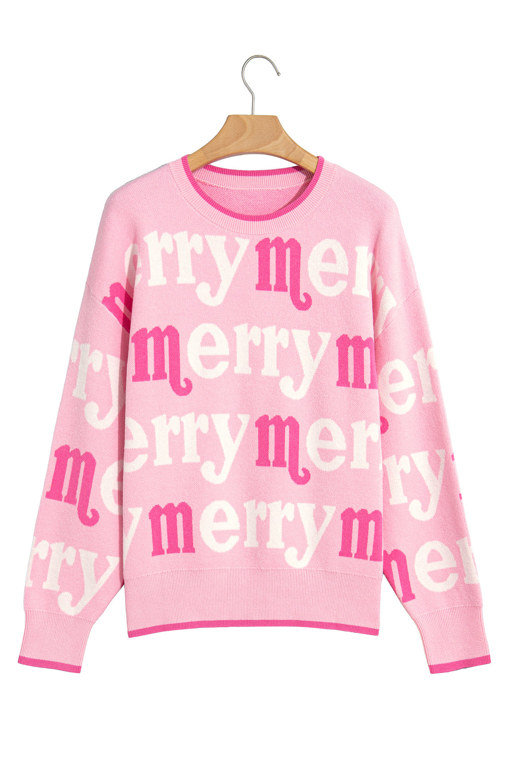 Pink All Over Merry Me Graphic Round Neck Knit Sweater