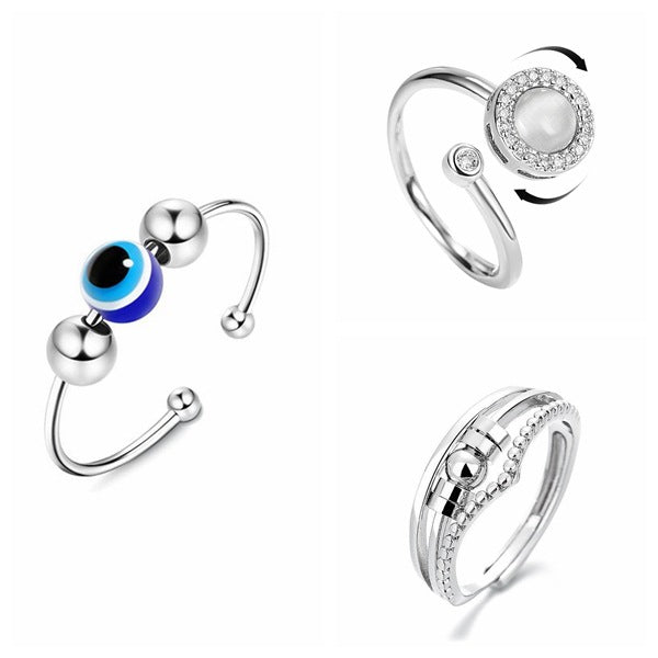 Rotating anxiety relief copper ring fortune bead ring adjustable ring