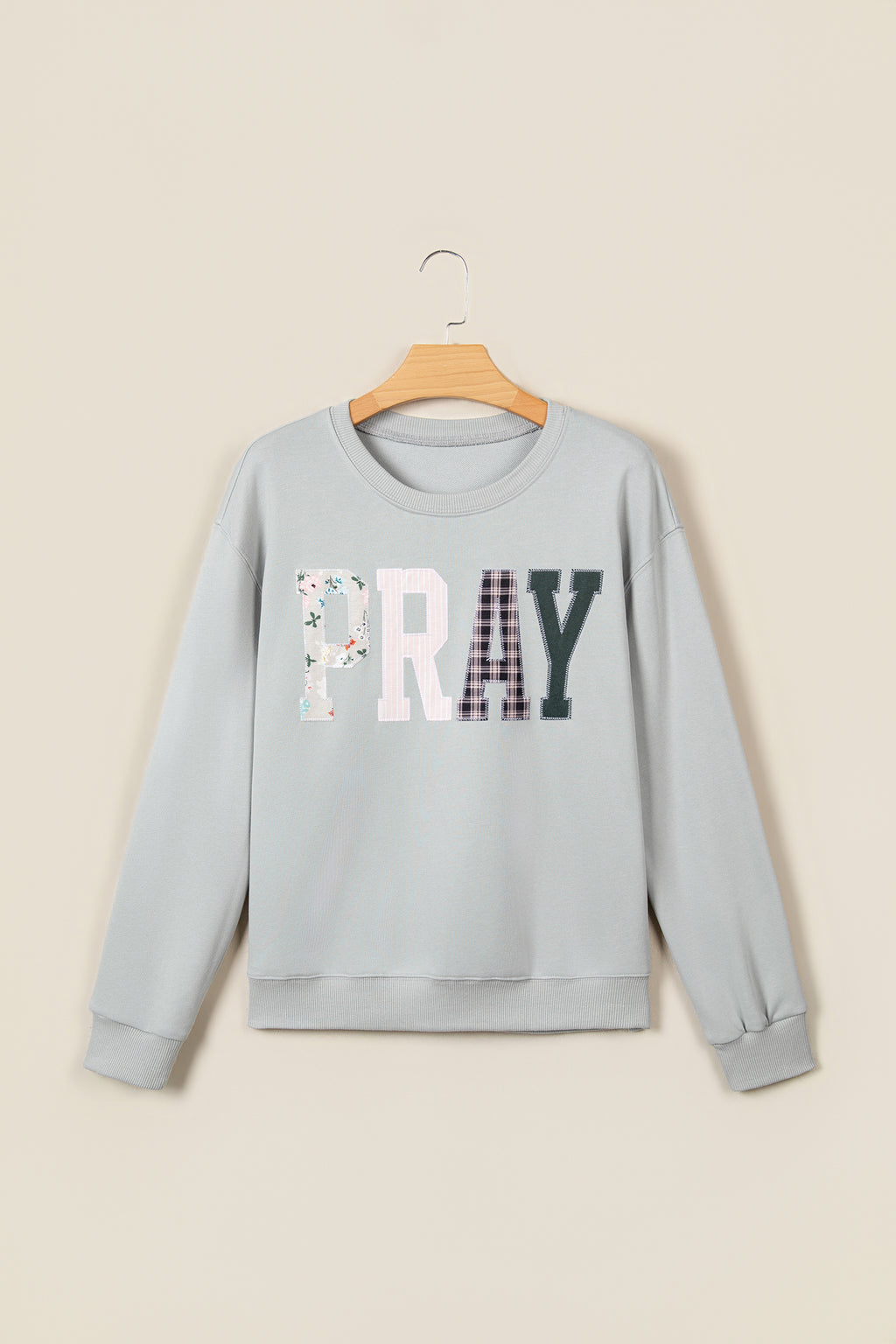 Coffee Floral Buffalo Plaid Striped Embroidered Patch Western Pullover Sweatshirt