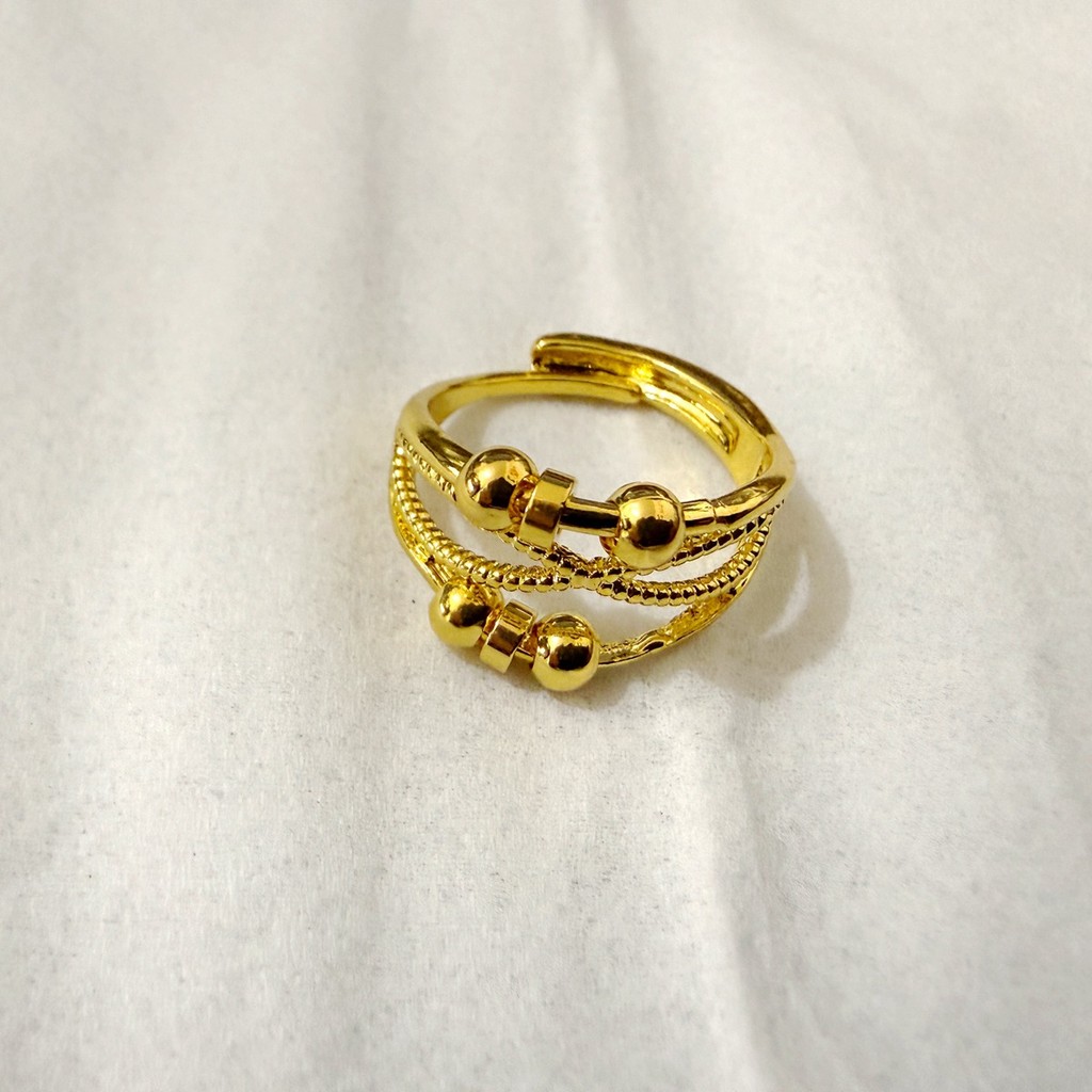 Rotating anxiety relief copper ring fortune bead ring adjustable ring