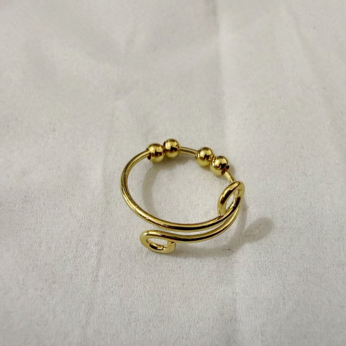 Rotating anxiety relief copper ring fortune bead ring adjustable ring