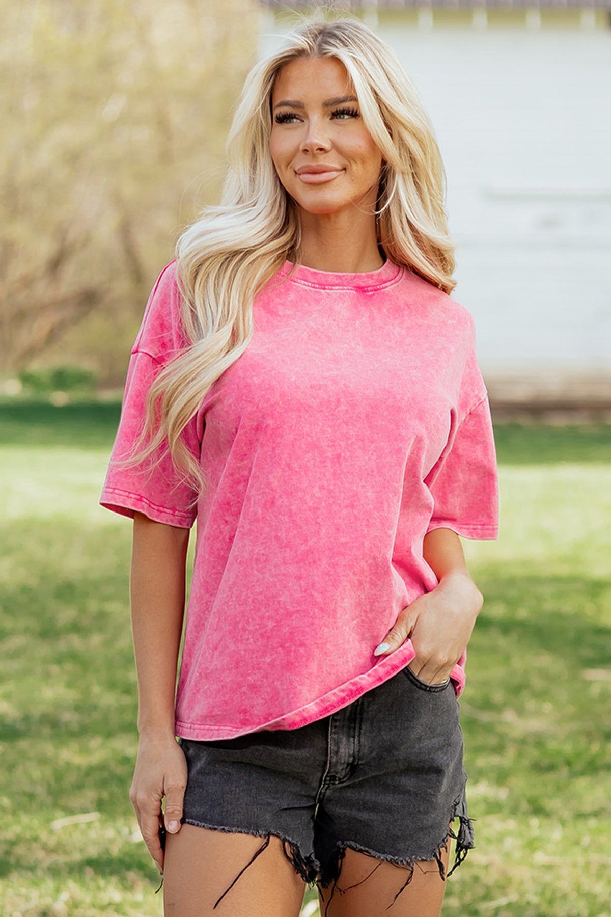 Mint Green Solid Color Cotton Mineral Washed Oversize Tee