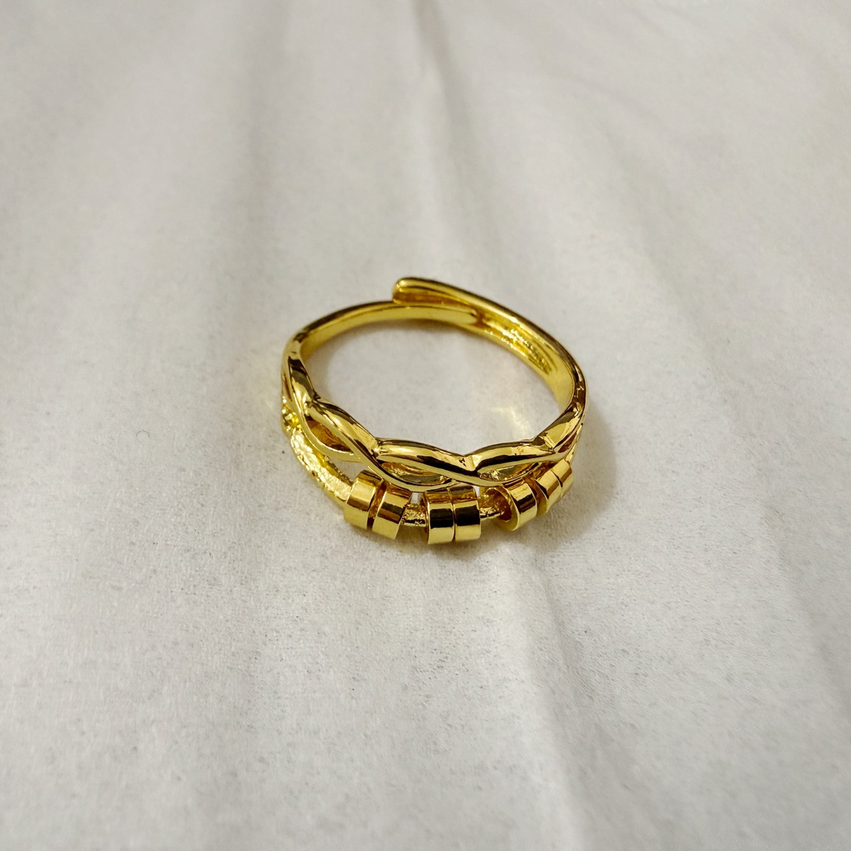 Rotating anxiety relief copper ring fortune bead ring adjustable ring