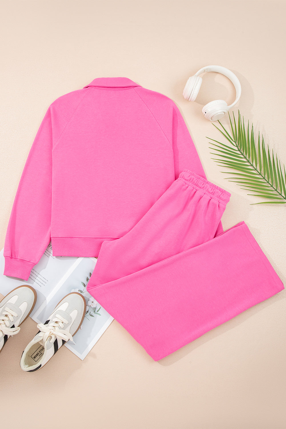 Wisteria Solid Color Collared Pullover and Central Seam Pants Set