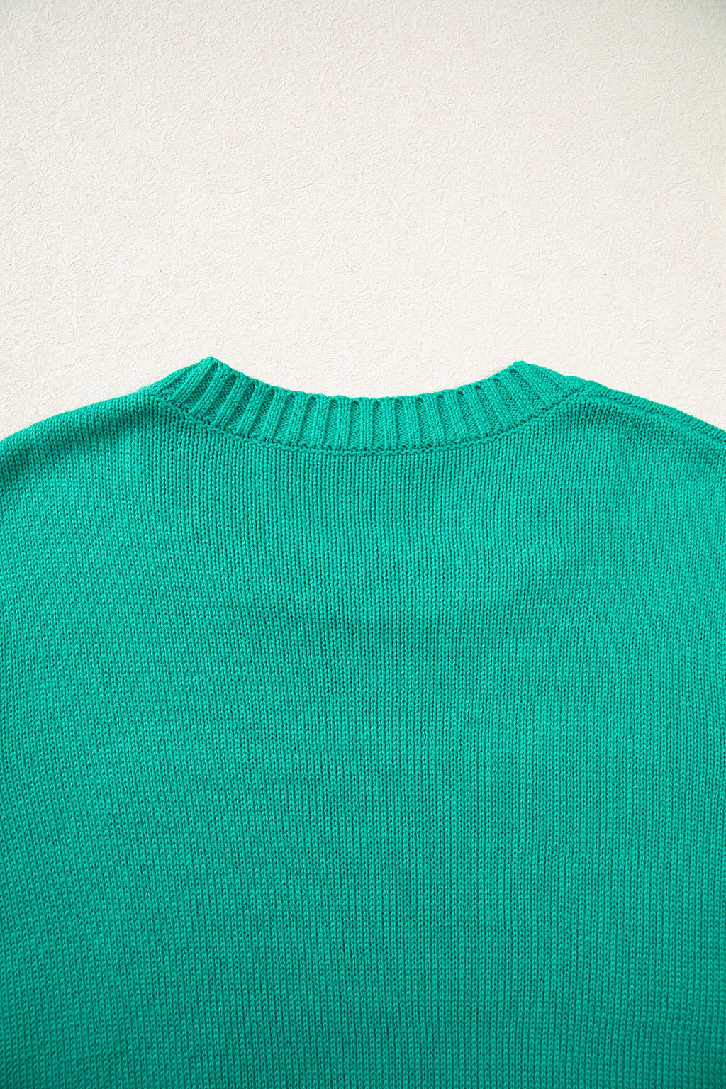 Bright Green Merry Print Ribbed Trim Round Neck Loose Fit Sweater