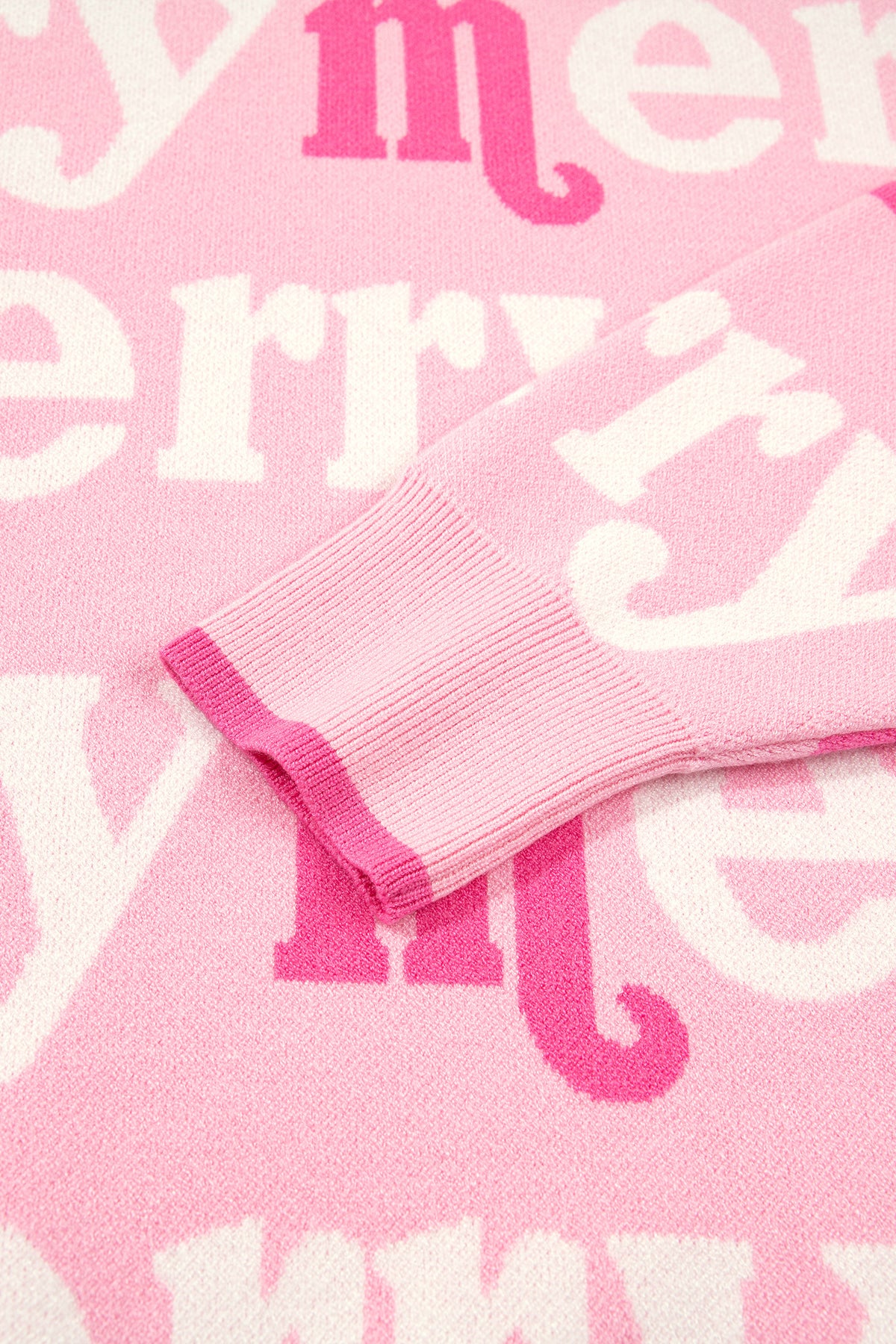 Pink All Over Merry Me Graphic Round Neck Knit Sweater