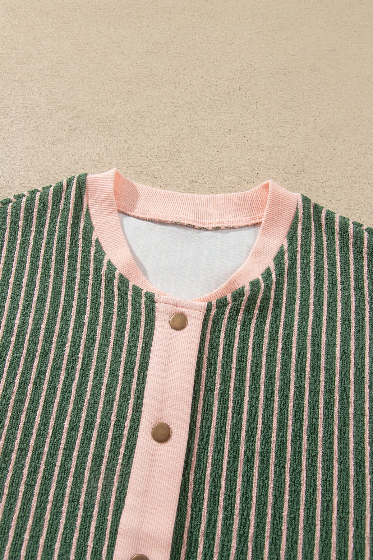 Green Stripe Striped V Neck Patchwork Long Sleeve Regular Fit Cardigan