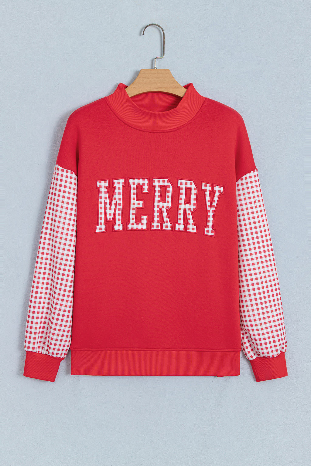 Fiery Red Gingham Plaid Oversized Pullover Sweatshirt