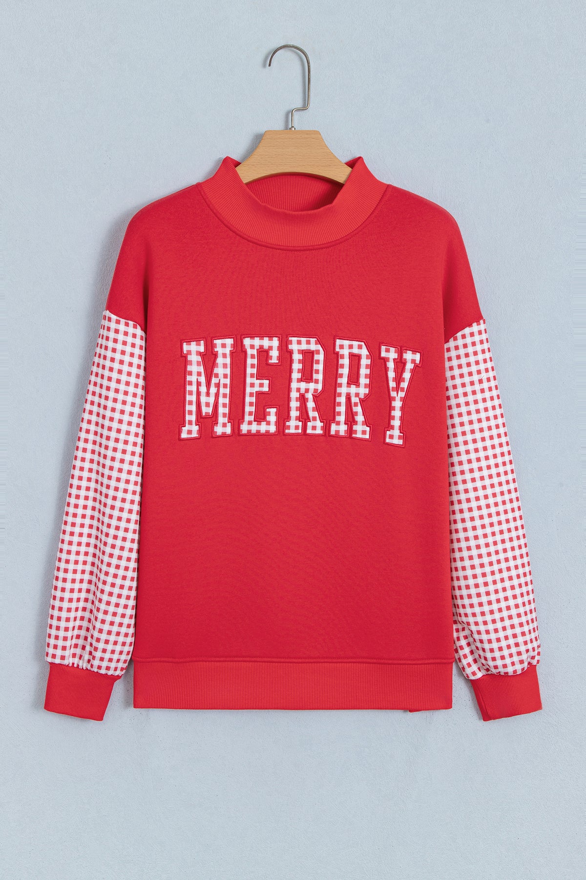 Fiery Red Gingham Plaid Oversized Pullover Sweatshirt