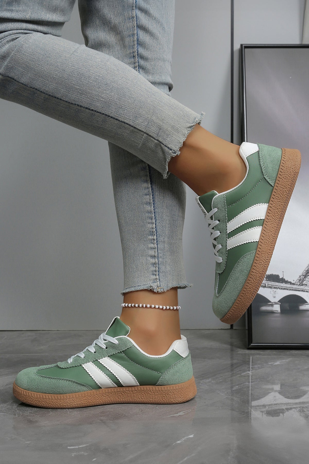 White Varsity Color Block Patchwork PU Leather Lace Up Shoes