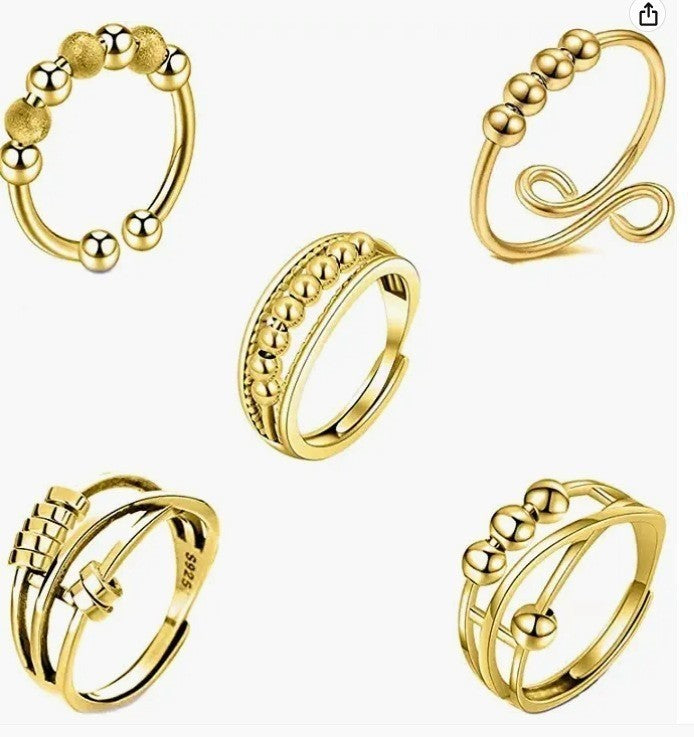 Rotating anxiety relief copper ring fortune bead ring adjustable ring