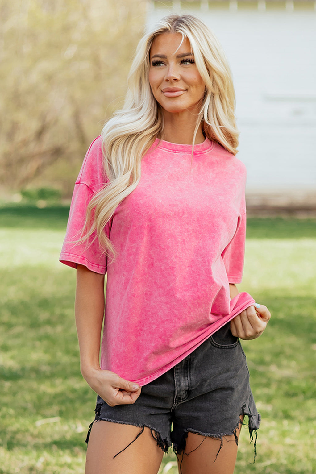Mint Green Solid Color Cotton Mineral Washed Oversize Tee