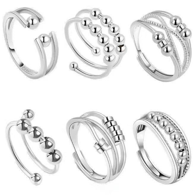 Rotating anxiety relief copper ring fortune bead ring adjustable ring