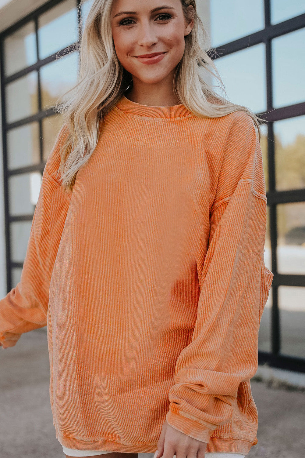 Grass Green Rib Knit Drop Shoulder Oversized Sweatshirt