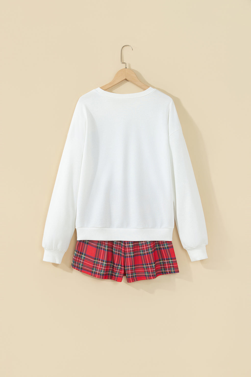 Multicolour Plaid MERRY Holiday Long Sleeve Top and Shorts Set
