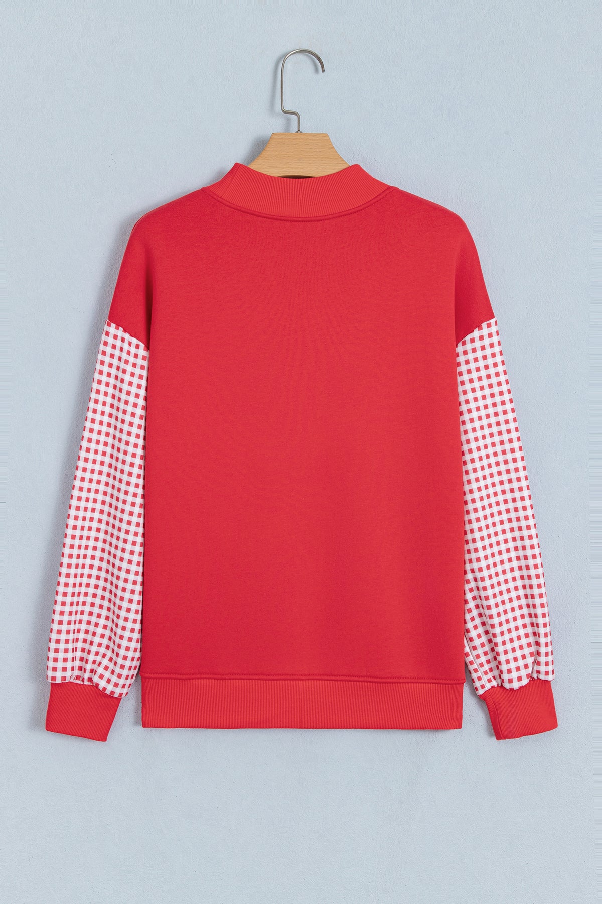 Fiery Red Gingham Plaid Oversized Pullover Sweatshirt