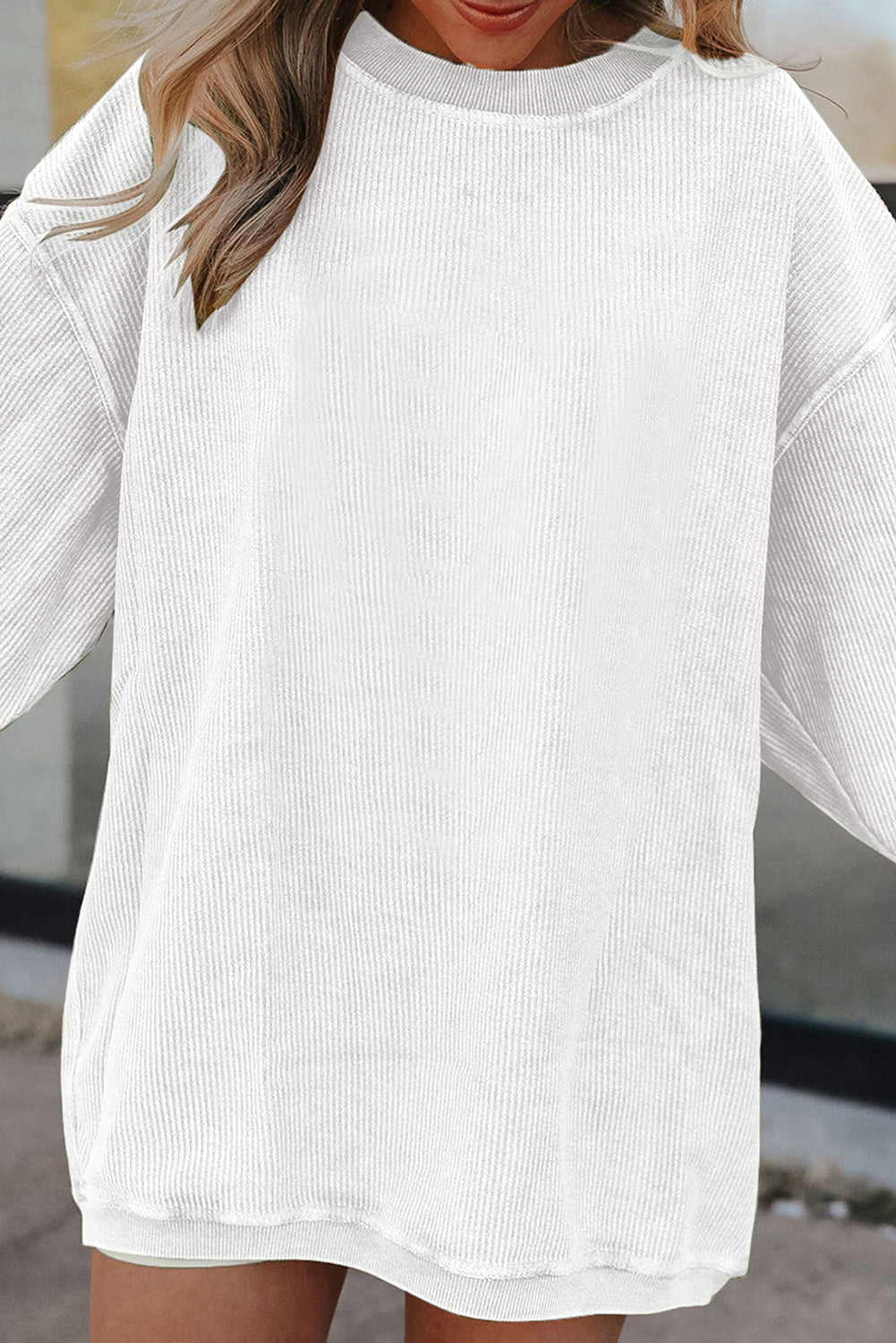 Grass Green Rib Knit Drop Shoulder Oversized Sweatshirt