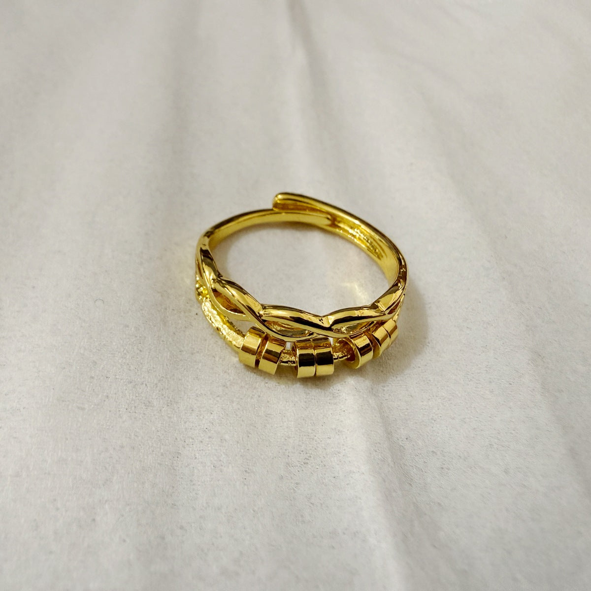 Rotating anxiety relief copper ring fortune bead ring adjustable ring