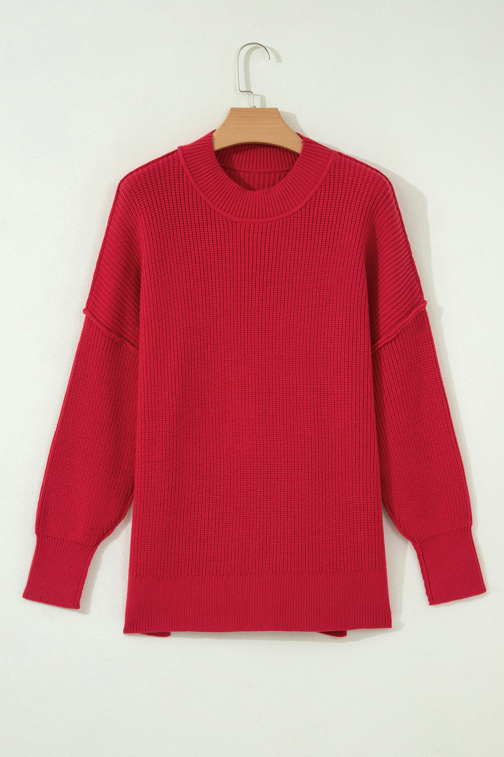 Red Dahlia Long Sleeve Ribbed Knit Stand Neck Regular Fit Sweater