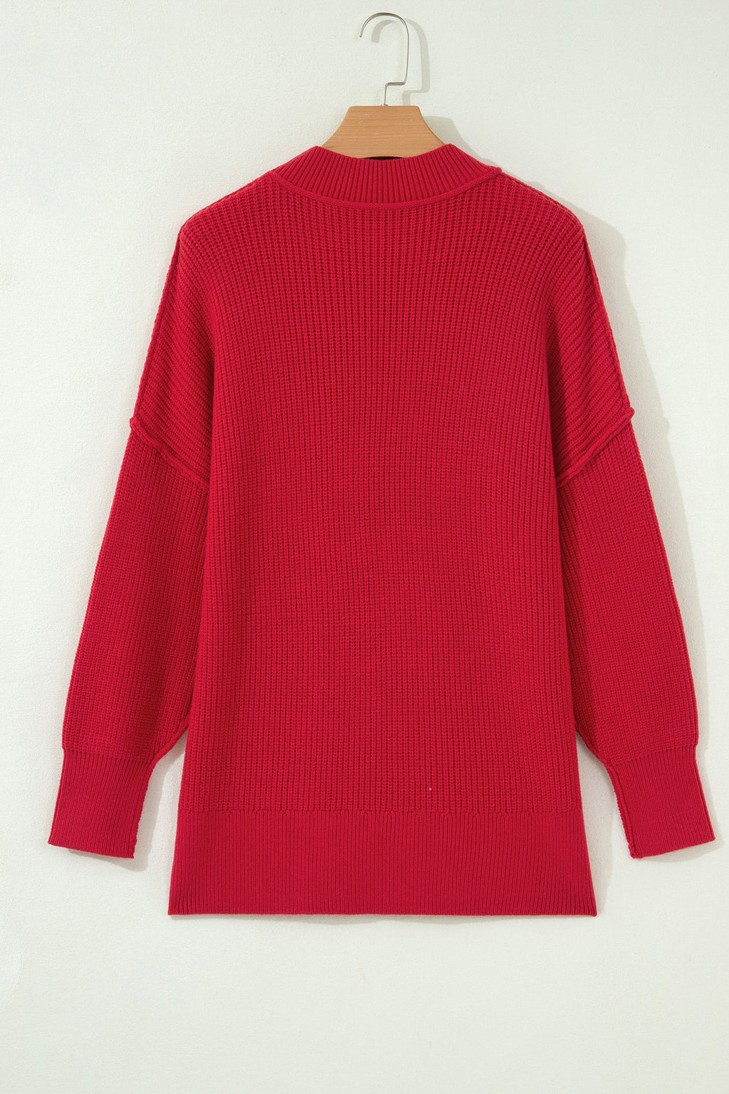 Red Dahlia Long Sleeve Ribbed Knit Stand Neck Regular Fit Sweater