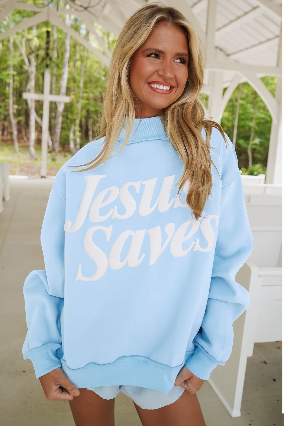 Dark Brown Jesus Saves Slogan Print Stand Neck Baggy Sweatshirt