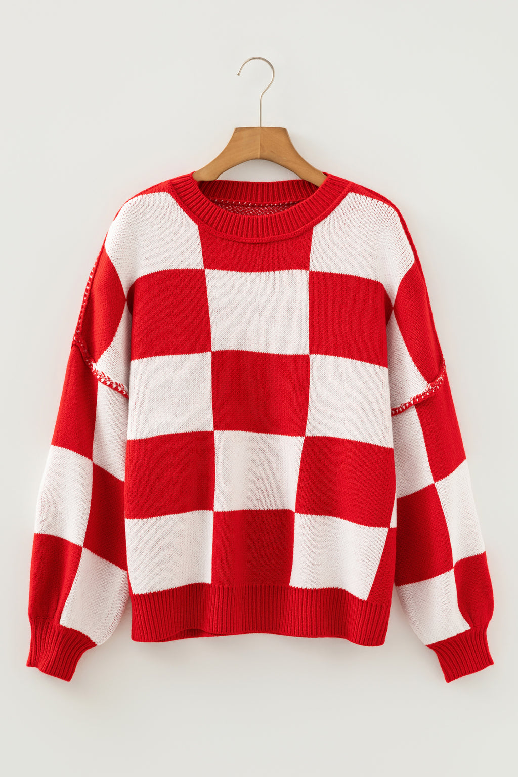 Orange Checkered Bishop Sleeve Sweater