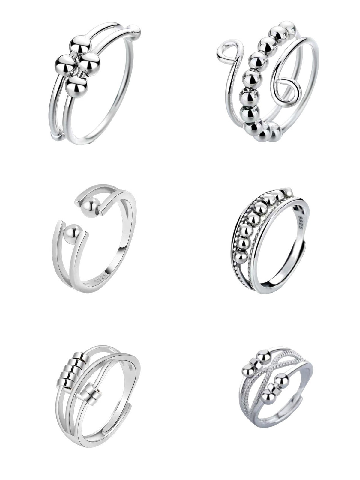Rotating anxiety relief copper ring fortune bead ring adjustable ring