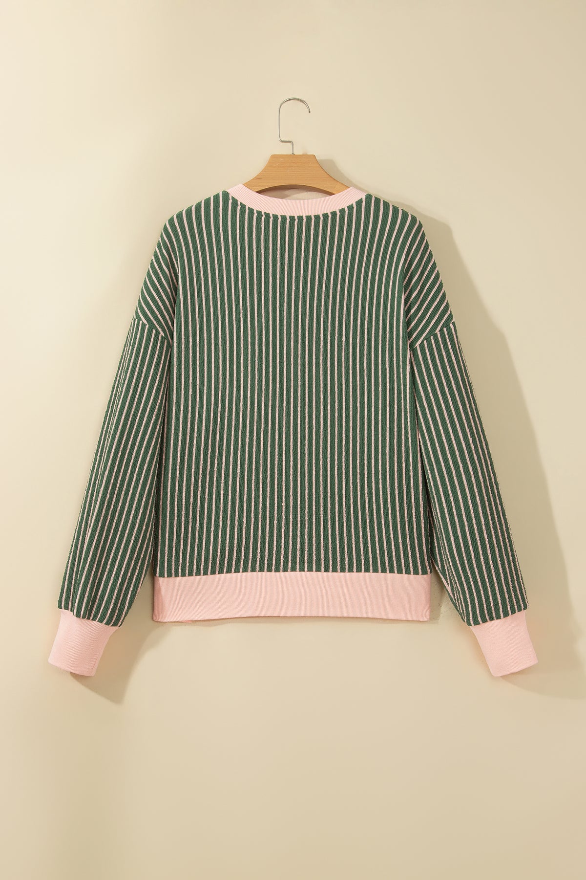 Green Stripe Striped V Neck Patchwork Long Sleeve Regular Fit Cardigan