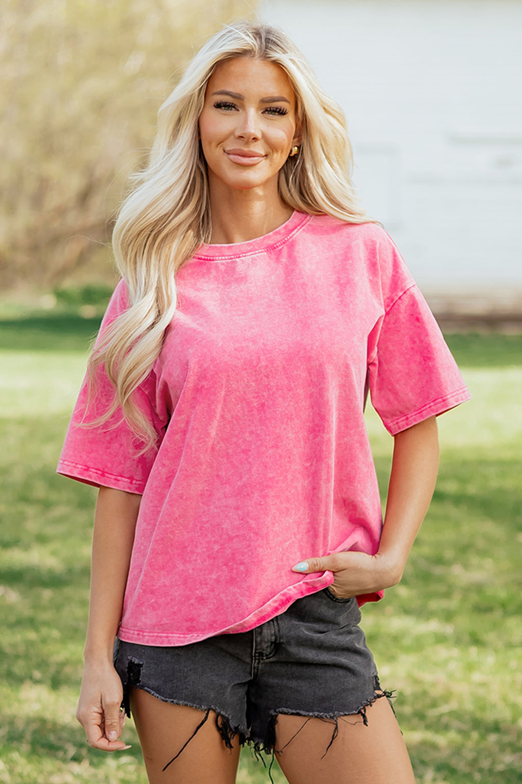 Mint Green Solid Color Cotton Mineral Washed Oversize Tee