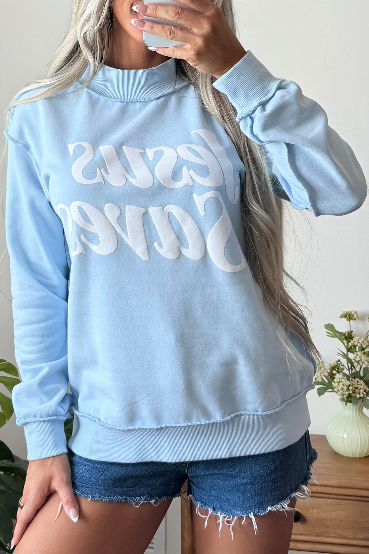 Dark Brown Jesus Saves Slogan Print Stand Neck Baggy Sweatshirt