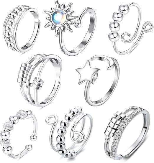 Rotating anxiety relief copper ring fortune bead ring adjustable ring