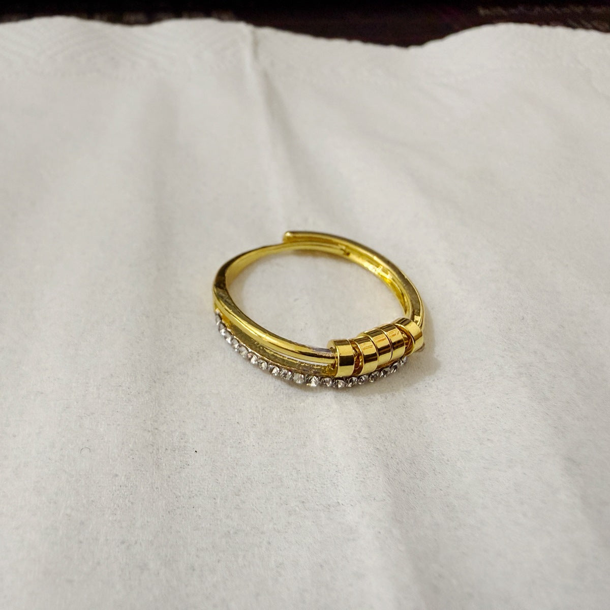 Rotating anxiety relief copper ring fortune bead ring adjustable ring