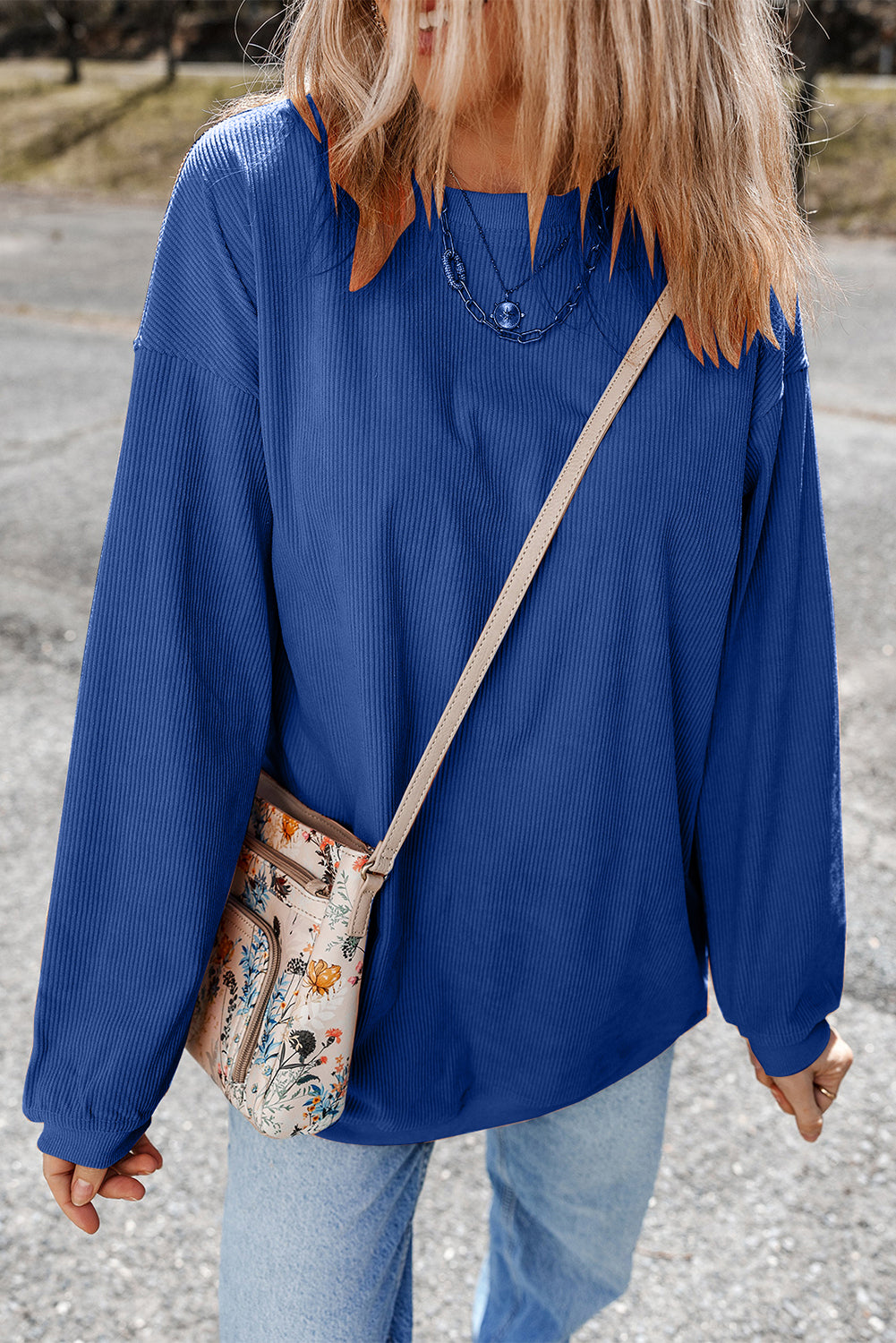 Grass Green Rib Knit Drop Shoulder Oversized Sweatshirt