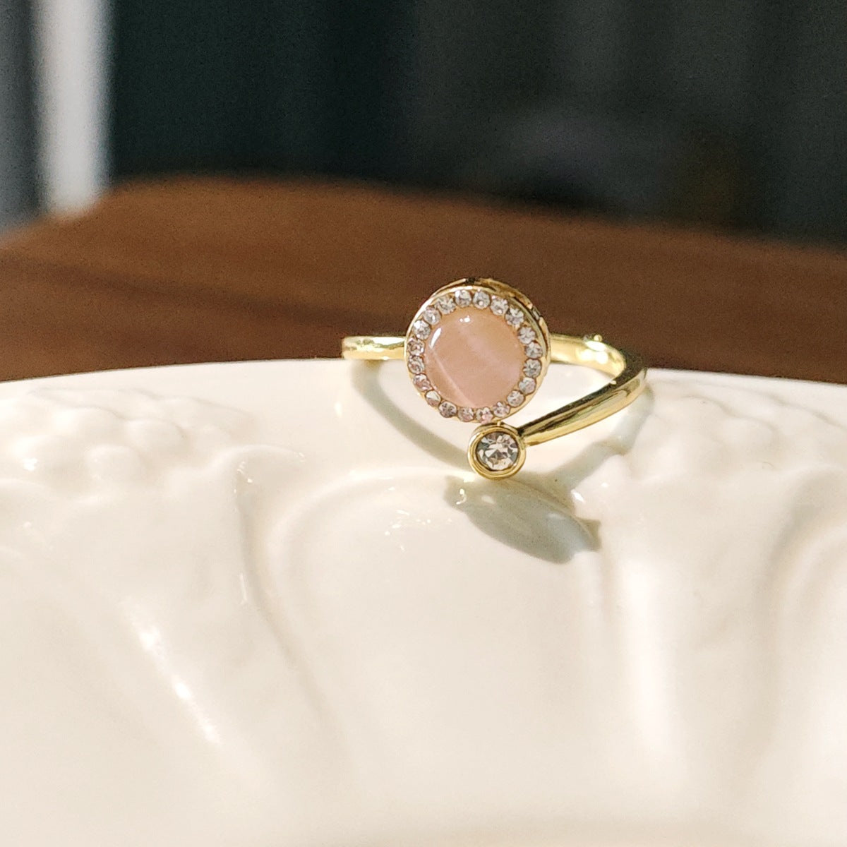 Rotating anxiety relief copper ring fortune bead ring adjustable ring