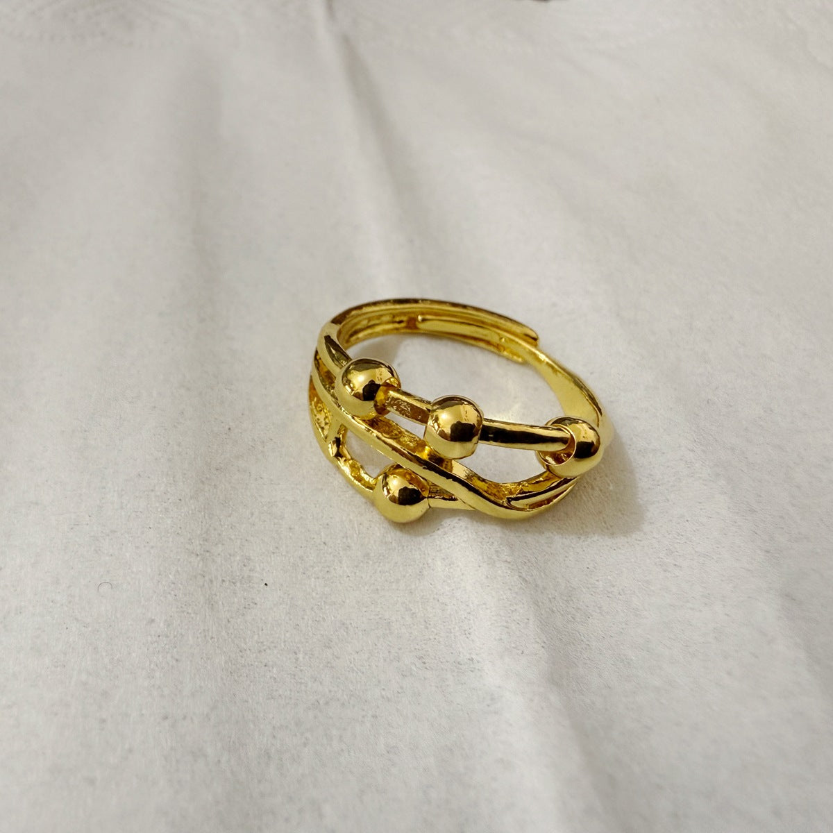 Rotating anxiety relief copper ring fortune bead ring adjustable ring