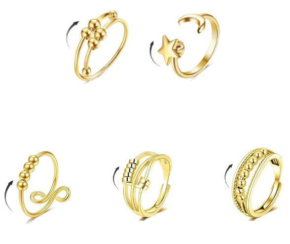 Rotating anxiety relief copper ring fortune bead ring adjustable ring